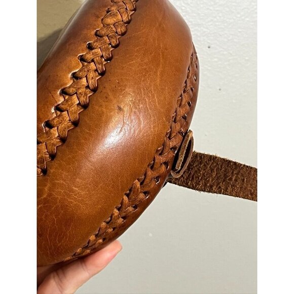 Vintage Hand Tooled Leather Brown S Boho Western Floral Crescent Medallion 70s - Picture 11 of 13